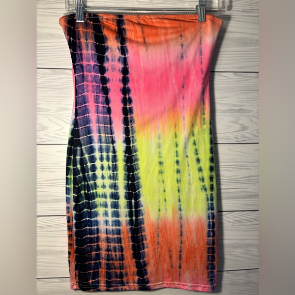 SHEIN Strapless Tye Dye Colorful Bodycon Dress or Beach Cover Up - Size Medium - Picture 1 of 6